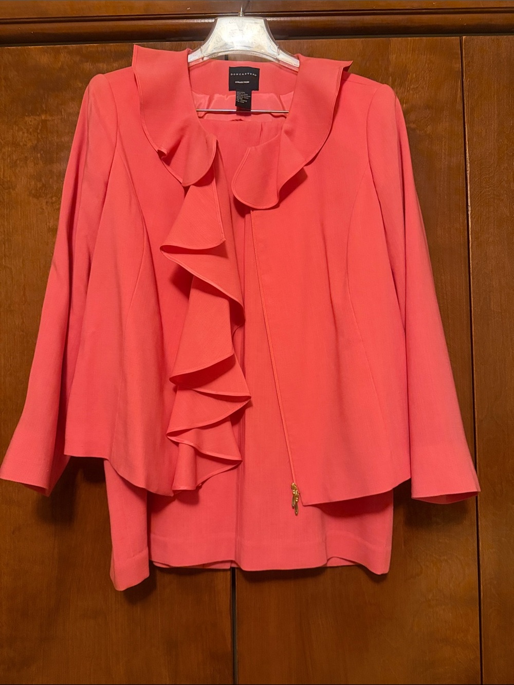 Doncaster Coral Ruffle-Front Blouse Jacket